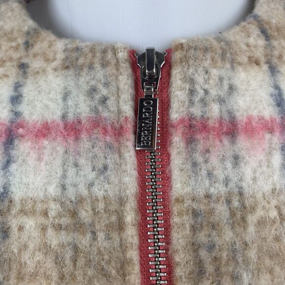 Bernardo Collarless Plaid Topper Full Zip Wool Blend Jacket Womens Sz S Pink Tan - Picture 5 of 9